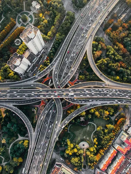 A motorway interchange seen from above